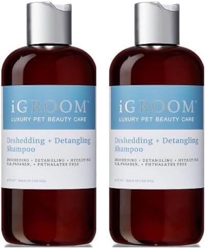 iGroom Deshedding & Detangling Dog Shampoo, Luxury Pet Beauty Care, Loosen Tangles + Unwanted Undercoat, Adds Shine + Volume, Made in USA (16 OZ) (Pack of 2)