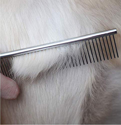 Dog Metal Comb 7.5inch Dogs Dematting Tool Pet Grooming Comb Stainless Steel Teeth Cats Pubby Comb for Removing Hair (M: 19x4cm)