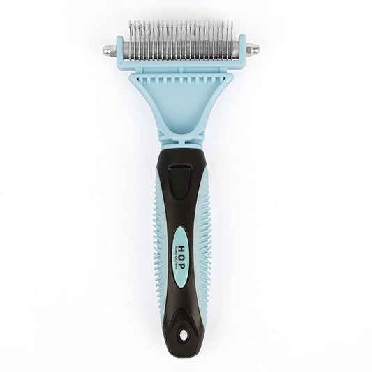 HOP 2 Sided Pet Grooming & Deshedding Brush Undercoat Rake for Cats & Dogs Safe Dematting Comb for Mats Tangles Removing Home of Paws