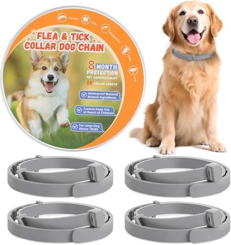 4 Pack Effective Flea Collar for Dogs, 25" Adjustable Natural Pet Flea and Tick Prevention Collars for Large Medium Small Dogs, Waterproof Fleas Ticks Collar for Puppies, 32 Months Protection, Gray