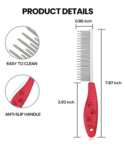 Grooming Comb for Dogs and Cats with Matted Hair,Cat brush for long haired cats,Pet comb for dogs,Pet Comb with Long and Metal Fine Teeth Short Stainless Steel