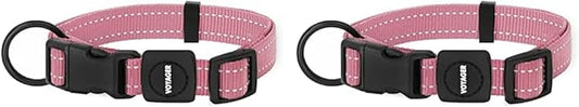 Best Pet Supplies Reflective Dog Collar with Adjustable Length, Heavy-Duty Buckle, and Strong Leash D-Ring, Training, Walking, Jogging Accessory for Small, Medium, and Large Breeds - Pink, S