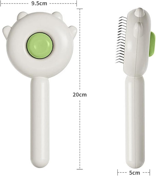 Indoor Universal Brush for Cats and Dogs, Self-Cleaning Pet Hair Brush with Release Button for Grooming Kittens and Puppies (green)