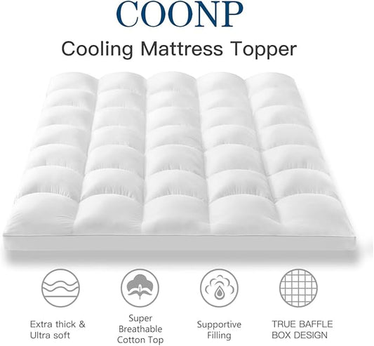 COONP Full XL Mattress Topper, Extra Thick Pillowtop, Cooling Plush Mattress Pad Cover Cotton Top Bed Topper Protector with 8-21 Inch Deep Pocket