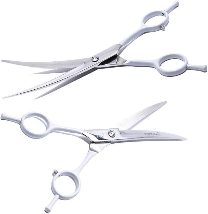 LovinPet Dog Grooming Scissors/6CR grooming Scissors for Dogs/curved Scissors for Dog Grooming/dog Scissors Grooming/left/right-handed Safety Blunt-tip Dog Scissors for Grooming Eyes for Dogs And Cats (RED)