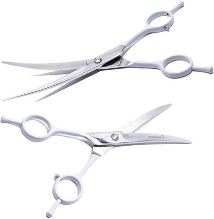 LovinPet Dog Grooming Scissors/6CR grooming Scissors for Dogs/curved Scissors for Dog Grooming/dog Scissors Grooming/left/right-handed Safety Blunt-tip Dog Scissors for Grooming Eyes for Dogs And Cats (RED)