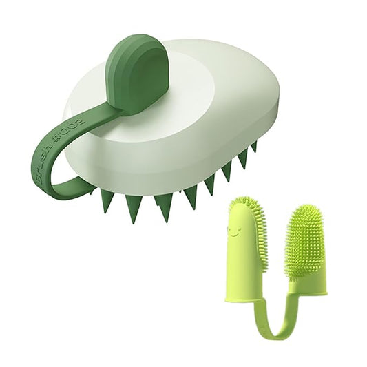 PPBond Mouse-Design Dog Bathing Brush & Double-Finger Toothbrush | Soft TPR+ABS | Soft & Flexible | Cleans, Massages & Removes Hair | Ideal for Dogs and Cats (green)