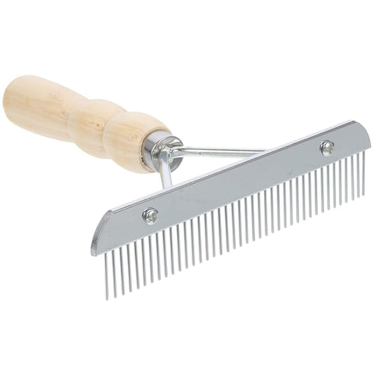 iplusmile Dematting Brush Rake Comb - Gentle Undercoat Scrubber for Horses, Dogs with Shedding Fur, and Pet Grooming, Wood Handle