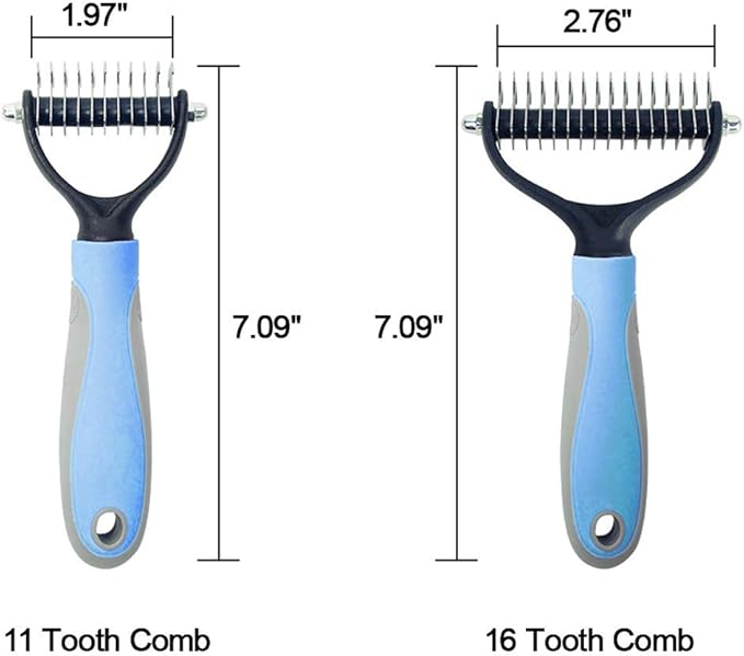 Dematting Tool for Dogs &Cats, Pet Grooming Undercoat Rake with Two-Side,Professional Stainless Steel Demat Comb Removes Loose Undercoat, Mats, Tangles and Knots Blue