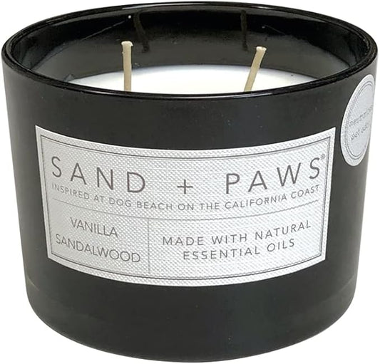 Sand + Paws Scented Candle - Vanilla Sandalwood –Luxurious Air Freshening Jar Candles Neutralize pet Odors and Enhance Home décor – 100% Cotton Lead-Free Wicks - 12 oz