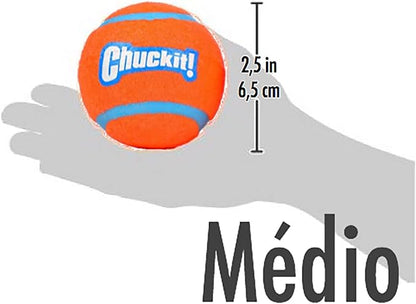Chuckit! Dog Tennis Ball Dog Toy, Medium (2.5 Inch Diameter) for dogs 20-60 lbs, Shrink Wrap Pack of 2