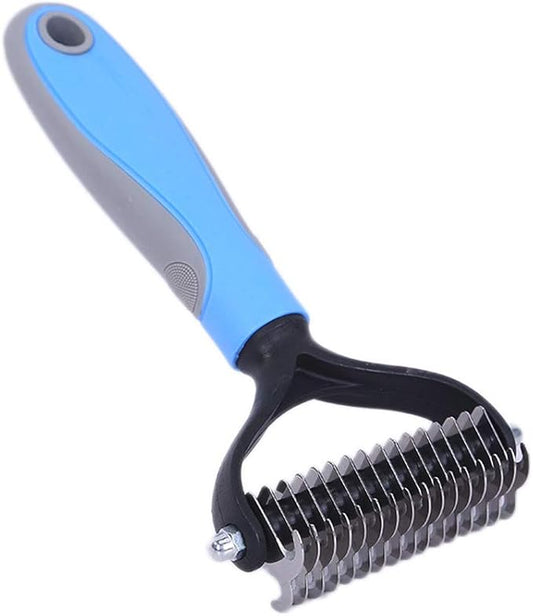 Dematting Tool for Dogs &Cats, Pet Grooming Undercoat Rake with Two-Side,Professional Stainless Steel Demat Comb Removes Loose Undercoat, Mats, Tangles and Knots Blue