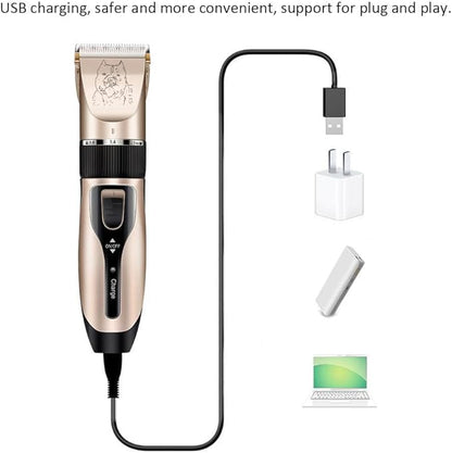 Professional Electric Cordless Shaver Trimmer/Clipper for Dogs, Cats, and Other Animals - Rechargable Battery with Long Life, Low Noise - Toolkit Included