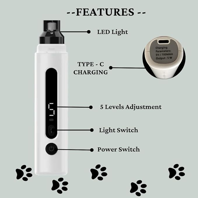 Accesspet 5-Speed Electric Pet Nail Grinder for Dogs & Cats – Ultra-Quiet, Safe, Ergonomic Nail Trimmer for Easy, Stress-Free Home Grooming & Professional-Quality Nail Care for All Pets