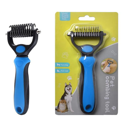 Blue Pet Grooming Glove for Right Hand and Deshedding Undercoat Rake Combo,Gentle Scrub Dematting Fur for Cats Dogs,Efficient Pet Hair Remover