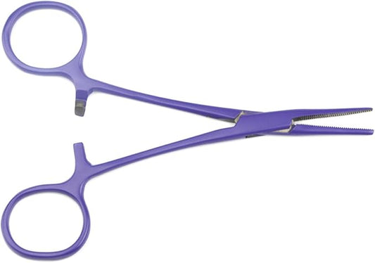 LILYS PET Pet Colourful Stainless Steel Hemostat Hemostatic Forcep,Pet Ear Hair Pull Forcep,Bend head and Straight head kit (Purple, 12cm)