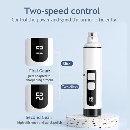 Dog Nail Grinder with 2 Grinding Heads - 2-Speed Powerful Electric Pet Nail Trimmer Professional, Painless Claw Decoration and Smoothing Suitable for Small, Medium, Large Dogs and Cats White