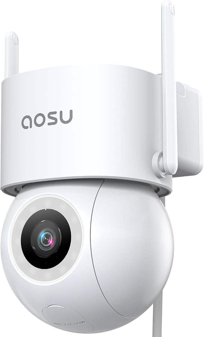AOSU 3K Wired Security Camera Outdoor - Smart 24/7 Recording WiFi Camera for Home Security w/Sound Light Alerts, 360° View, Auto-Tracking, Camara de Seguridad para Casa (2.4Ghz WiFi Only)