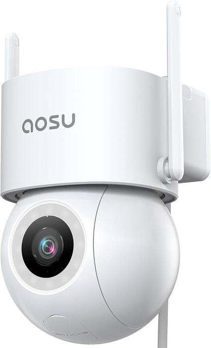AOSU 3K Wired Security Camera Outdoor - Smart 24/7 Recording WiFi Camera for Home Security w/Sound Light Alerts, 360° View, Auto-Tracking, Camara de Seguridad para Casa (2.4Ghz WiFi Only)