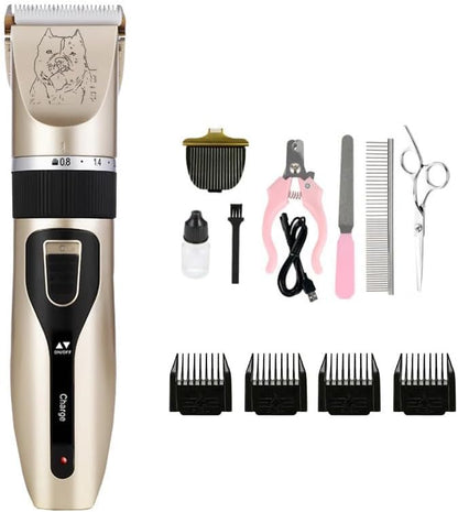 Professional Electric Cordless Shaver Trimmer/Clipper for Dogs, Cats, and Other Animals - Rechargable Battery with Long Life, Low Noise - Toolkit Included