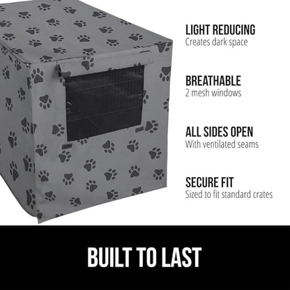 GORILLA GRIP Dog Crate Covers compatible with Amazon Basics Dog Crates, All Sides Open, Privacy Cover Fits 24" Wire Kennel, Breathable Mesh Windows, Light Reducing Puppy Training Cage Topper, Gray Paw