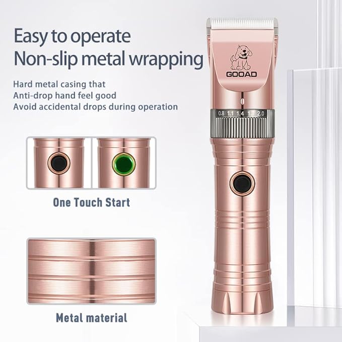 Dog Clippers for Grooming, Cordless,Low Noise, Electric Quiet,Rechargeable, Dog Trimmer Grooming Kit, Pet Hair Clippers for Thick Coats, Shaver for Small and Large Dogs Cats,Rose Gold