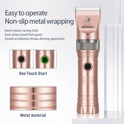 Dog Clippers for Grooming, Cordless,Low Noise, Electric Quiet,Rechargeable, Dog Trimmer Grooming Kit, Pet Hair Clippers for Thick Coats, Shaver for Small and Large Dogs Cats,Rose Gold