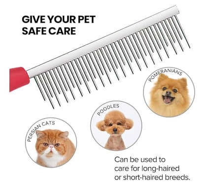 Grooming Comb for Dogs and Cats with Matted Hair,Cat brush for long haired cats,Pet comb for dogs,Pet Comb with Long and Metal Fine Teeth Short Stainless Steel