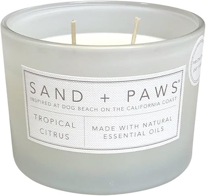 Sand + Paws Scented Candle - Tropical Citrus - Additional Scents and Sizes –Luxurious Air Freshening Jar Candles Neutralize pet Odors and Enhance Home décor – 100% Cotton Lead-Free Wicks - 12 oz