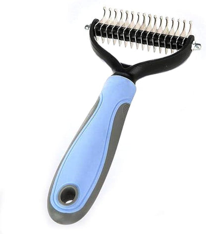 Dematting Tool for Dogs &Cats, Pet Grooming Undercoat Rake with Two-Side,Professional Stainless Steel Demat Comb Removes Loose Undercoat, Mats, Tangles and Knots Blue