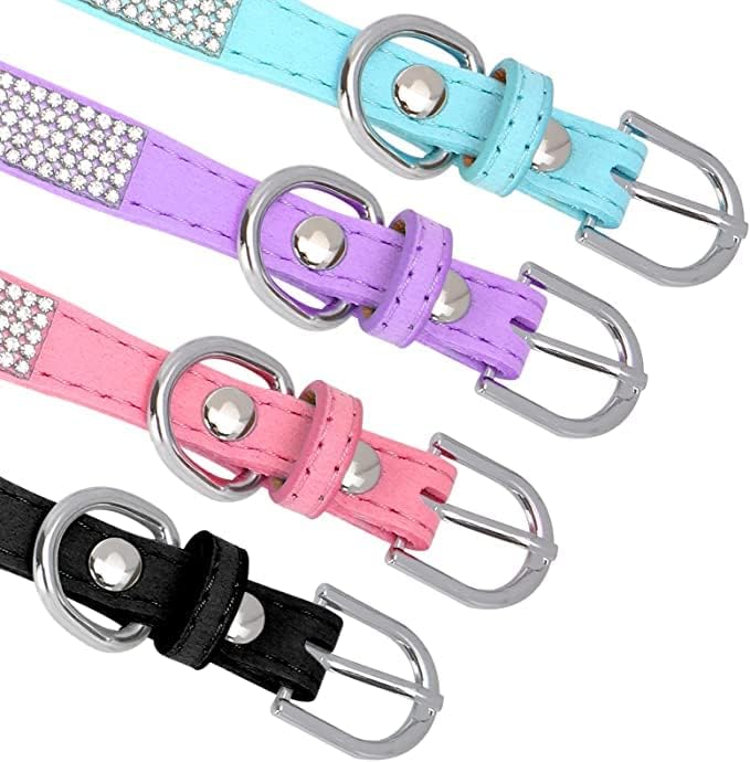 Diamond XS Dog Collar Girl, Rhinestone Cat Collars with Jeweled Crystal Sparkling Glitter Female Puppy Collar for XXS XS Small Dogs Pink, XS