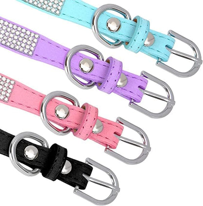 Hot Pink Bling Dog Collars for Medium Dogs, Diamond Puppy Collar with Jeweled Crystal Sparkling Glitter Girl's Cat Collar Adjustable for Small Medium Dogs, M