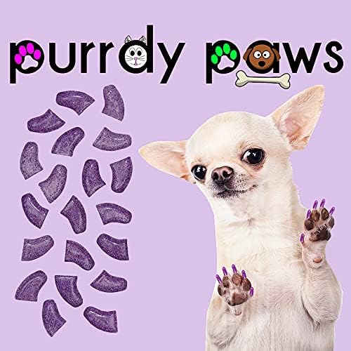40-Pack Soft Nail Caps for Dogs Claws Purple Holographic Glitter Small