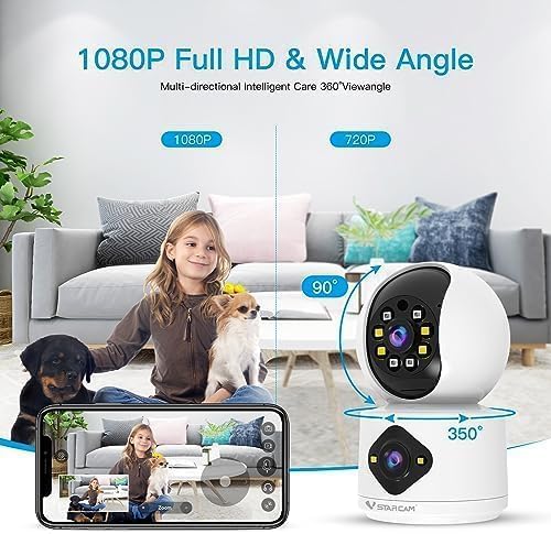 VSTARCAM 1080P Camera Dual-LensI, Pet Baby Monitor,360° Security Camera Indoor with Siren & Spotlight, Motion Detection, 2-Way Talk, Color Night Vision 005