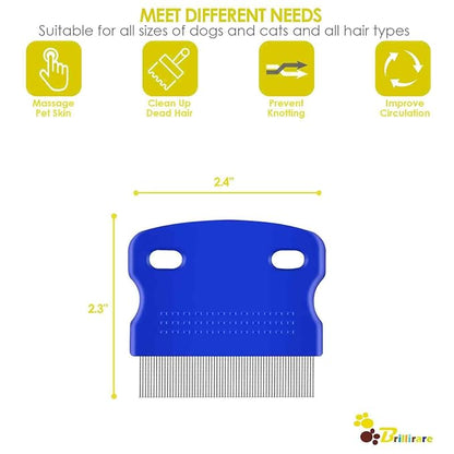 5 Pack Flea Lice Comb, Stainless Steel Dog Cat Grooming Combs with Rounded Teeth, Professional Pet Tear Stain Remover, Dematting Tool for Small, Medium & Large Pets
