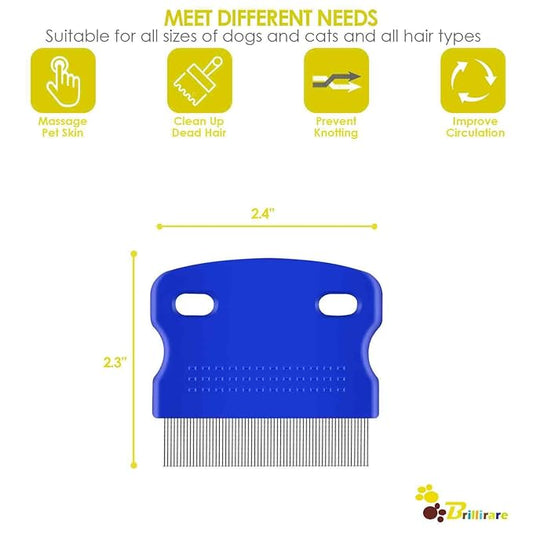 5 Pack Flea Lice Comb, Stainless Steel Dog Cat Grooming Combs with Rounded Teeth, Professional Pet Tear Stain Remover, Dematting Tool for Small, Medium & Large Pets