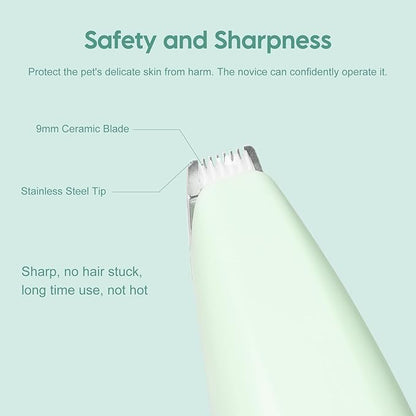 Dog Clippers for Grooming, Dog Paw Trimmer, Pet Paw Trimmer, Mini Trimmer for Dogs, Rechargeable, Low Noise for Trimming Dog Cat Hair Around Paws, Eyes, Ears, Face, Rump (Green)