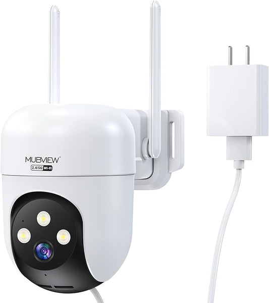 MUBVIEW 360° Security Cameras Wireless Outdoor,24/7 Wired Outdoor Camera for Home Security,Motion Tracking,5G/2.4G WiFi security camera,Night Vision,2-Way Talk, IP66,AI Detection,Local & Cloud Storage