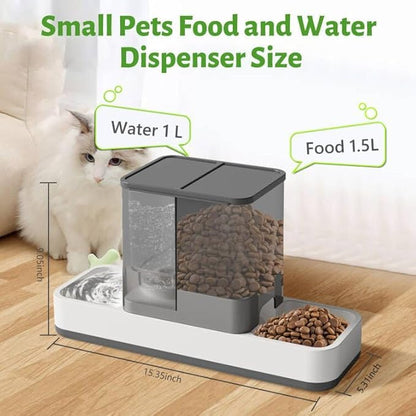 Yummy Sam Automatic Small Pet Feeder and Water Dispenser, 2 in 1 Gravity Cat Auto Pet Feeder and Waterer Set Feeder Dish for Small Medium Pets Dog Puppy Kitten (Grey)