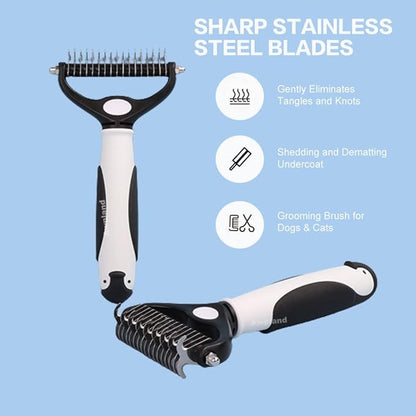 Penguin Pet Hair Brush - Double Sided Sheddind, Dematting Undercoat Rake for Dogs and Cats, 17+9 Teeth Deshedding Brush for Detangling and Dematting Long, Matted Fur on Cats and Dogs