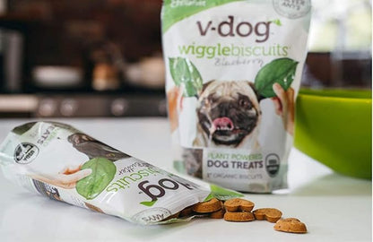 V-dog Vegan Soft and Chewy Wiggle Dog Biscuits - Dog Training Treats - Small, Medium and Large Breeds - Natural Blueberry Flavor Superfoods - 10 Ounce - All Natural - Made in The USA