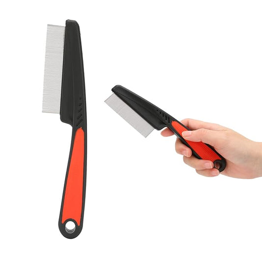 Flea Comb, Dandruff Comb, Multifunction Stainless Steel Fine Tooth Comb Nit Removal Hair Comb Cat Dog Pet Grooming Scalp Flea Comb, Easy to Hold