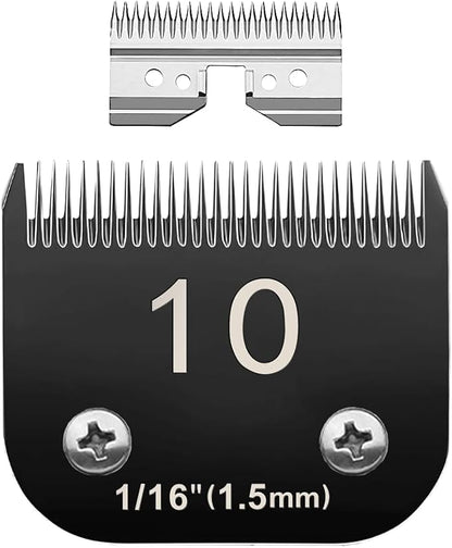 Docal 10# Pet Dog Grooming Detachable Blades with Extra Clipper Stainless Steel Blade, Compatible with Andis Size-10# Cut Length 1/16"(1.5mm), Most A5,KM Series Clippers,Made of Ceramic Blade (Black)