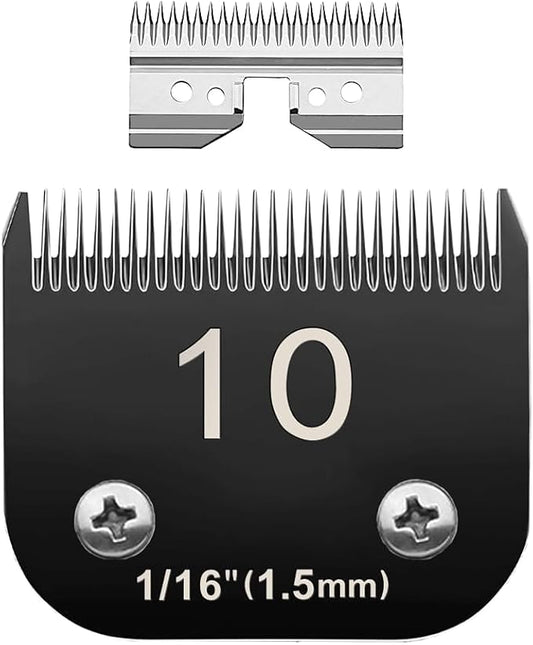 Docal 10# Pet Dog Grooming Detachable Blades with Extra Clipper Stainless Steel Blade, Compatible with Andis Size-10# Cut Length 1/16"(1.5mm), Most A5,KM Series Clippers,Made of Ceramic Blade (Black)