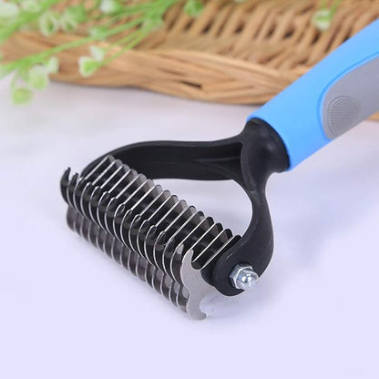 Dematting Tool for Dogs &Cats, Pet Grooming Undercoat Rake with Two-Side,Professional Stainless Steel Demat Comb Removes Loose Undercoat, Mats, Tangles and Knots Blue