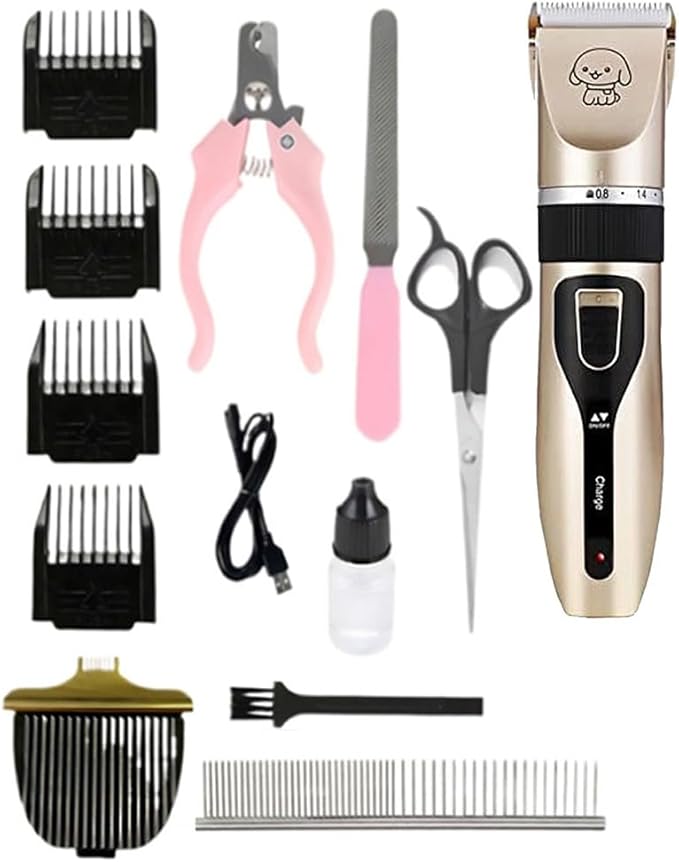 Grooming Kit Clippers,Low Noise,Dog Shaver Cordless Electric Quiet Hair Clipper Set for Dog Cats Pets（Gold）