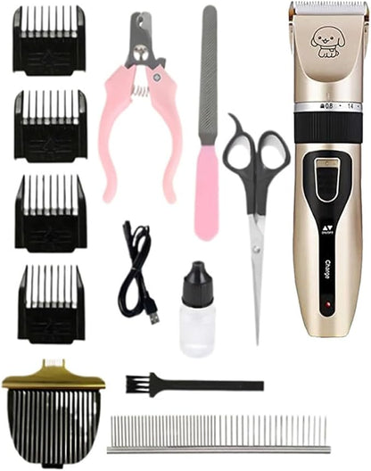 Grooming Kit Clippers,Low Noise,Dog Shaver Cordless Electric Quiet Hair Clipper Set for Dog Cats Pets（Gold）