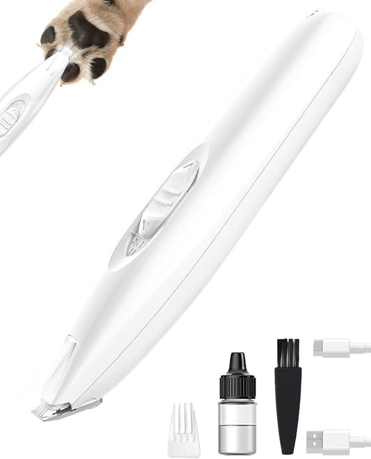 KIKETECH LED Dog Paw Trimmer - Cordless, Low Noise Dog Clippers for Grooming, Rechargeable Small Area Shaver for Cats, Ivory White