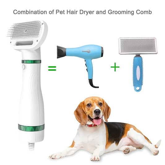 COLORCORAL Pet Hair Dryer Brush, White, Safe for All Hair Types, Flexible Stainless Steel Bristles, 3 Temperature Settings, 300W, Unisex Hair Brush for Small & Medium Dogs & Cats