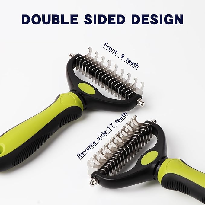 Dematting comb for Dogs, Cat deshedding Brush,Pet undercoat brushes, Dog Grooming Rakes for long haired Dogs-Double Sided Shedding,Dog brush for matted hair (Blue)